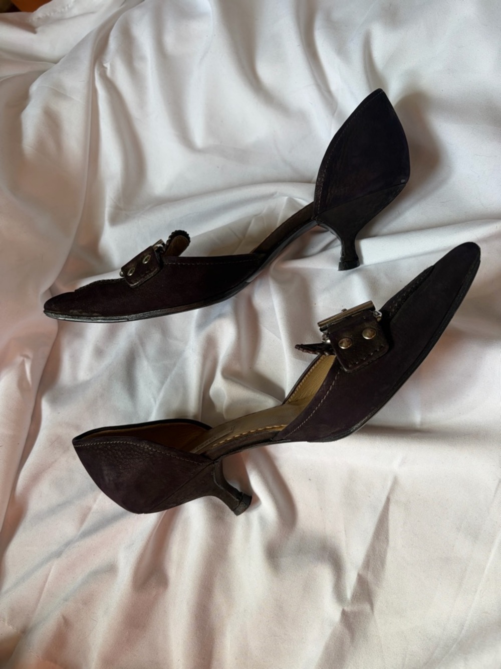 Prada Dark Brown Pointed Buckle D'Orsay Heels - Picture 2 of 5